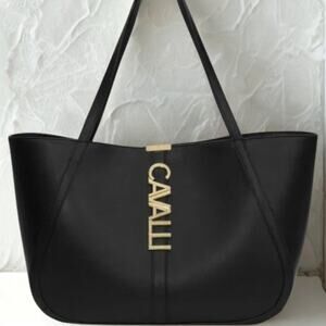Cavalli Class "Sandra Shopper" Black Tote with Gold Accents - NWT
